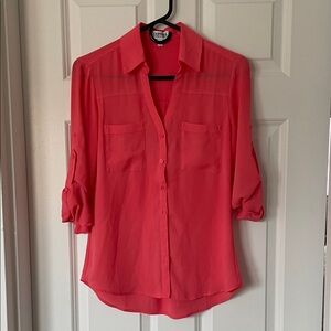 Express Women's Coral Button-Up Blouse